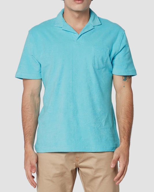 Terry Towel Polo T-Shirt - Light Blue