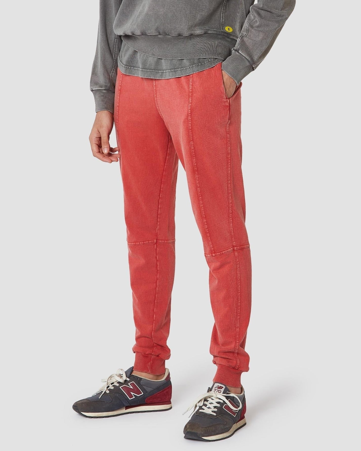 Distressed Panelled Sweats - Red