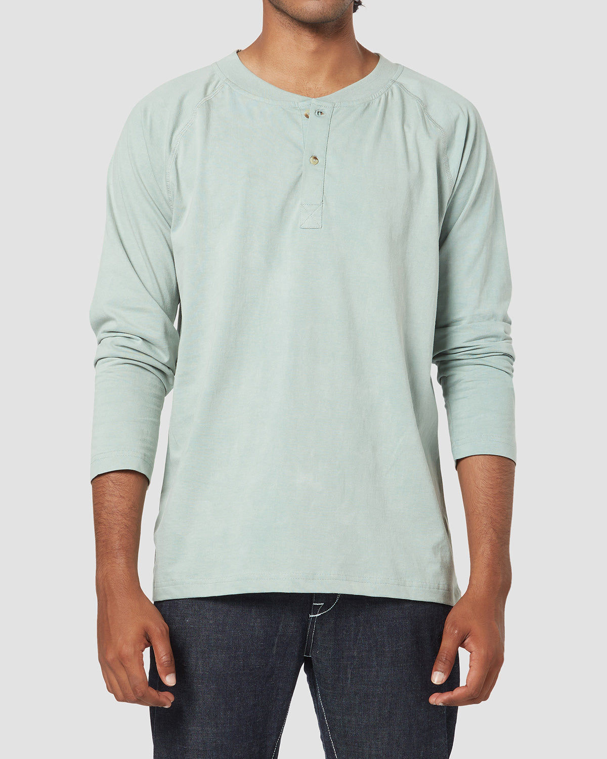 cityof_ - Distressed Raglan Henley Long Sleeve T-Shirt