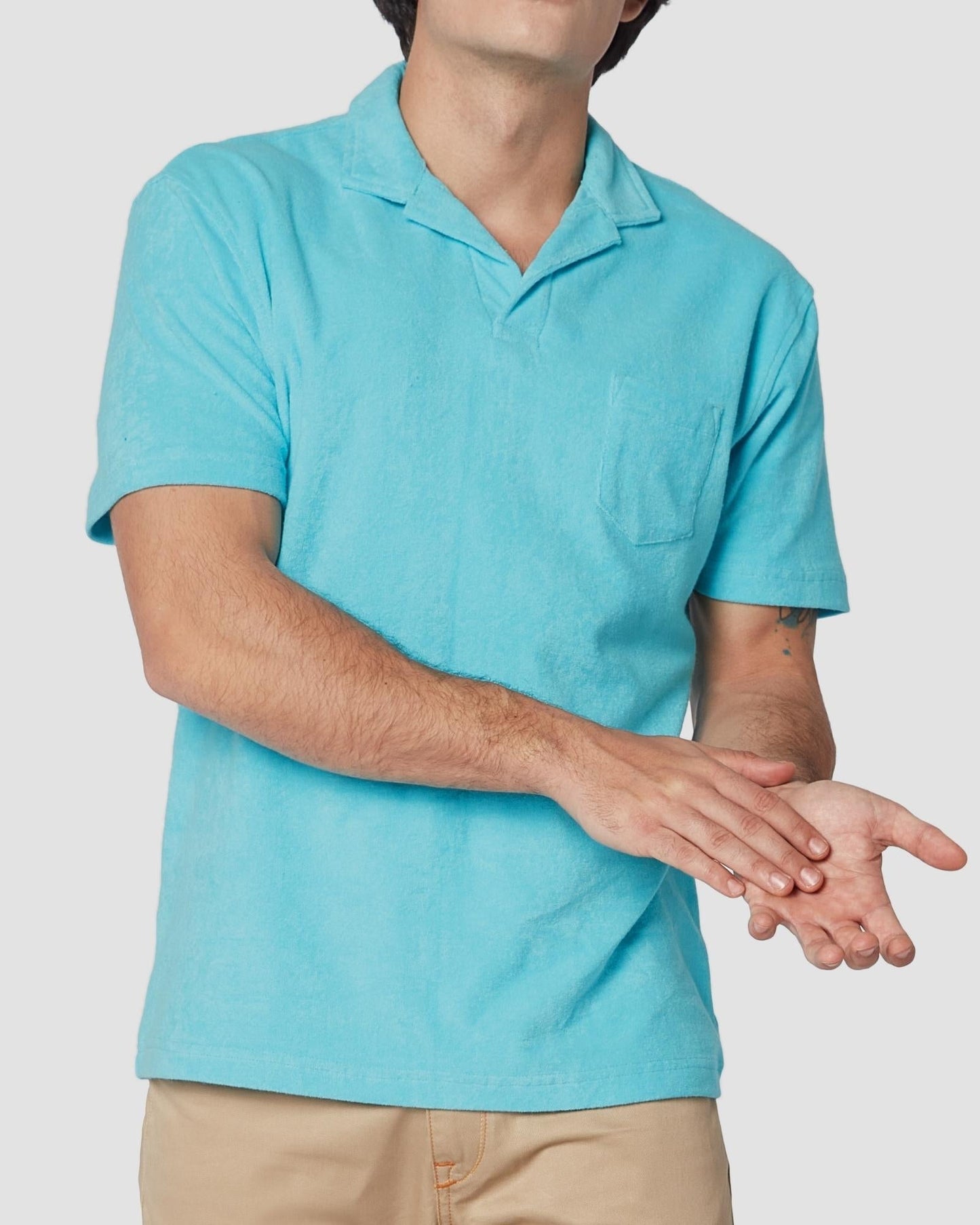 Terry Towel Polo T-Shirt - Light Blue