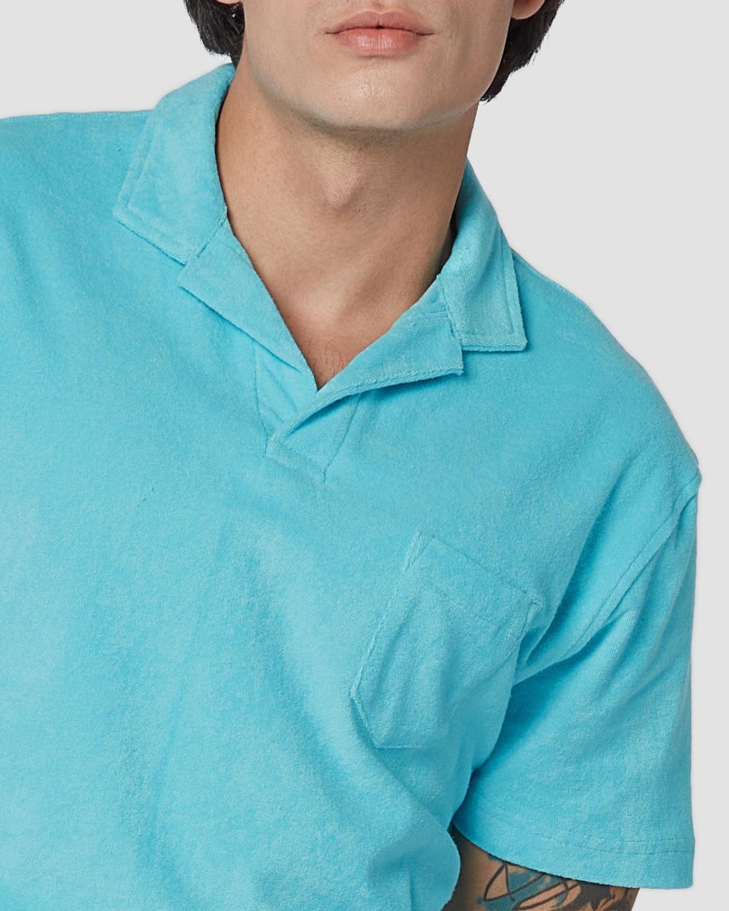 Terry Towel Polo T-Shirt - Light Blue